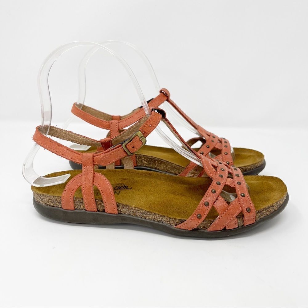 Naot Coral Studded Leather T-Strap Sandals